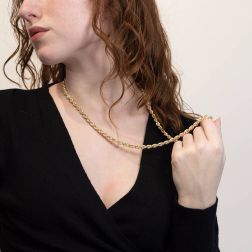 Photo of worn Rope Necklace Yellow Gold Lace 80cm x 6mm Yellow Gold