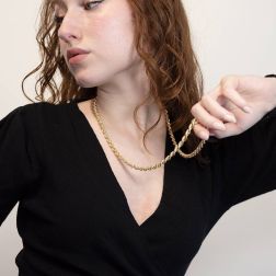 Photo of worn Rope Necklace Yellow Gold Lace 80cm x 6mm Yellow Gold