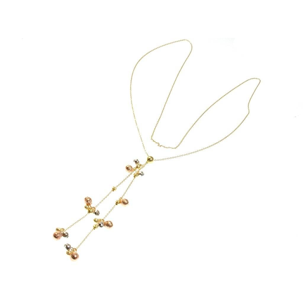 Chain necklace 63 cm two strands with 3 Gold diamond Spheres
