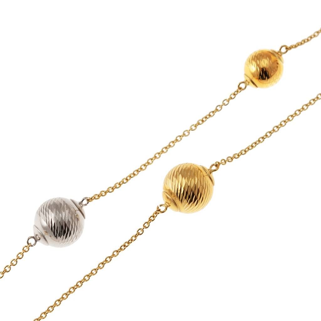 Laccio Necklace 96 cm with Diamond Spheres in Yellow and White Gold