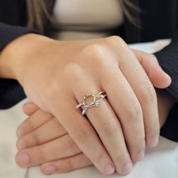 Photo of worn Passion hug ring in 18kt white and rose gold