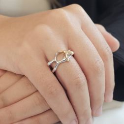 Photo of worn Passion hug ring in 18kt white and rose gold