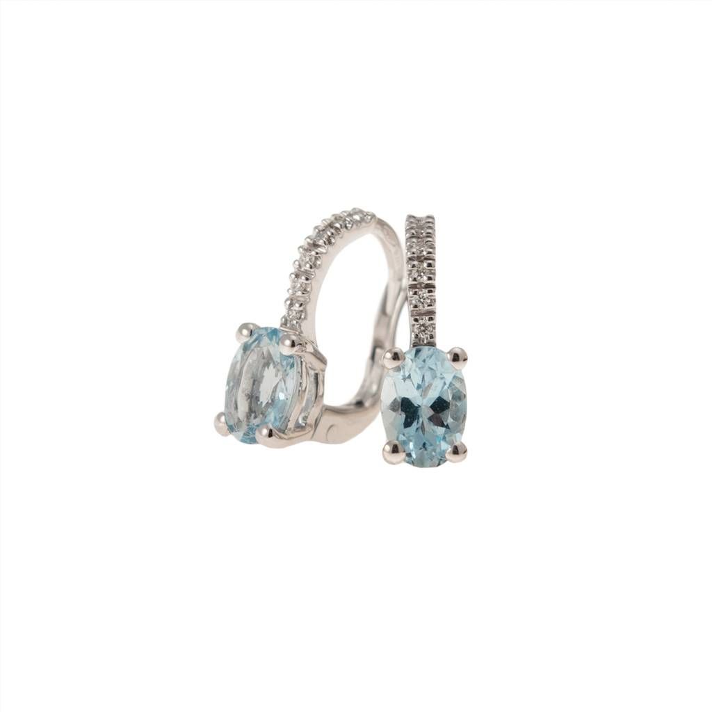 Orecchini monachella Acquamarina 8mm x 6mm e Diamanti