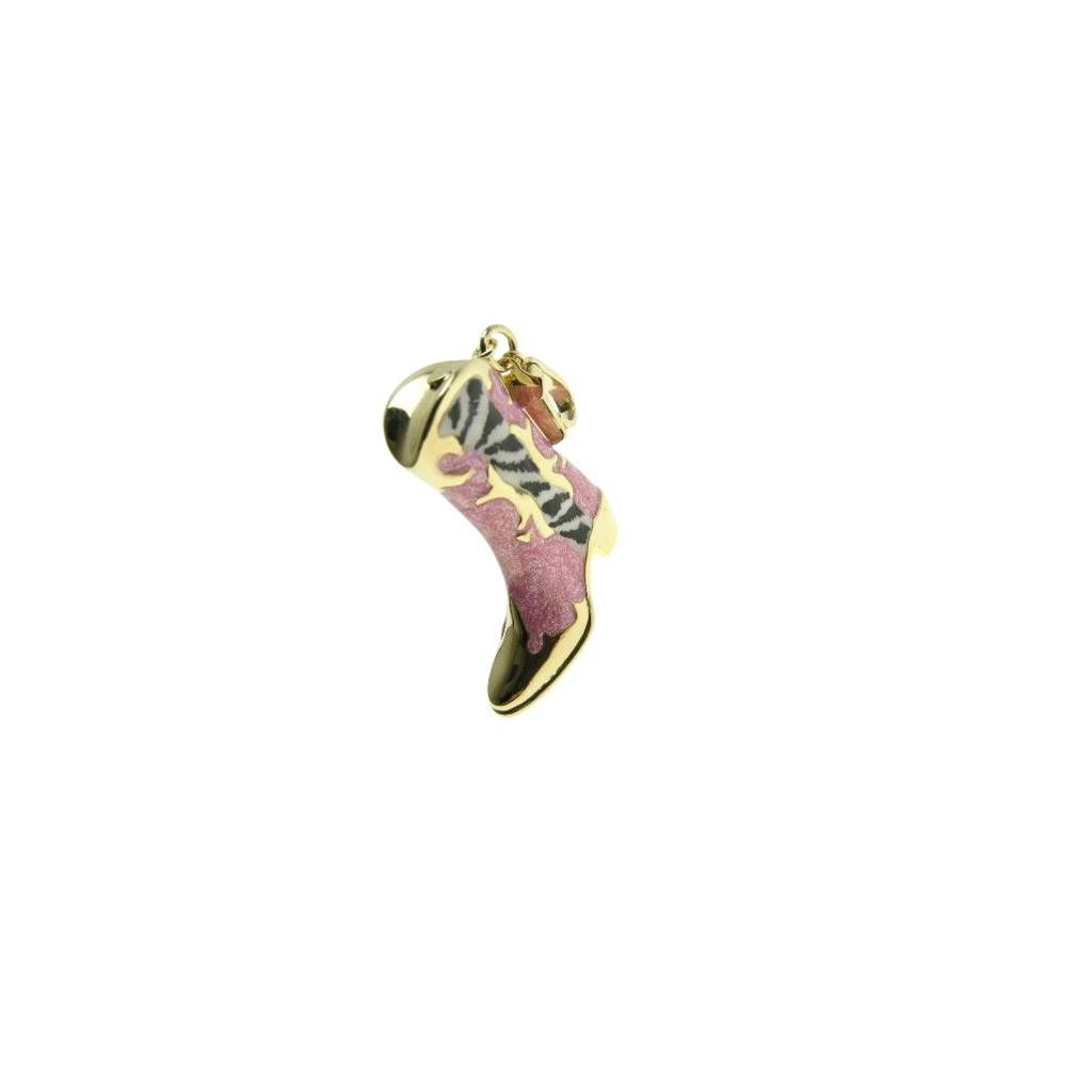 Ciondolo Stivale Smaltato Rosa Glitter e Zebrato Oro Giallo
