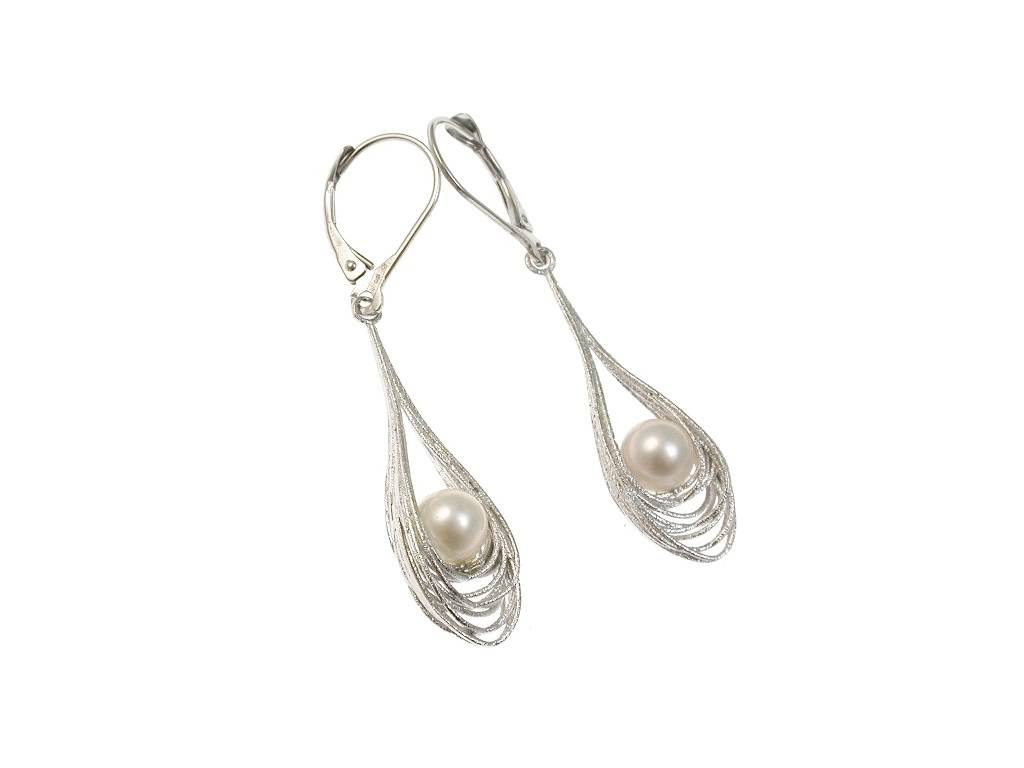 Orecchini Pendenti A Goccia In Argento 925 Con Perla Bianca - Cerchio Piccolo E Perla, Ipoallergenici