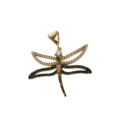 Ciondolo Libellula con Zirconi Bianchi e Neri in Oro Rosa