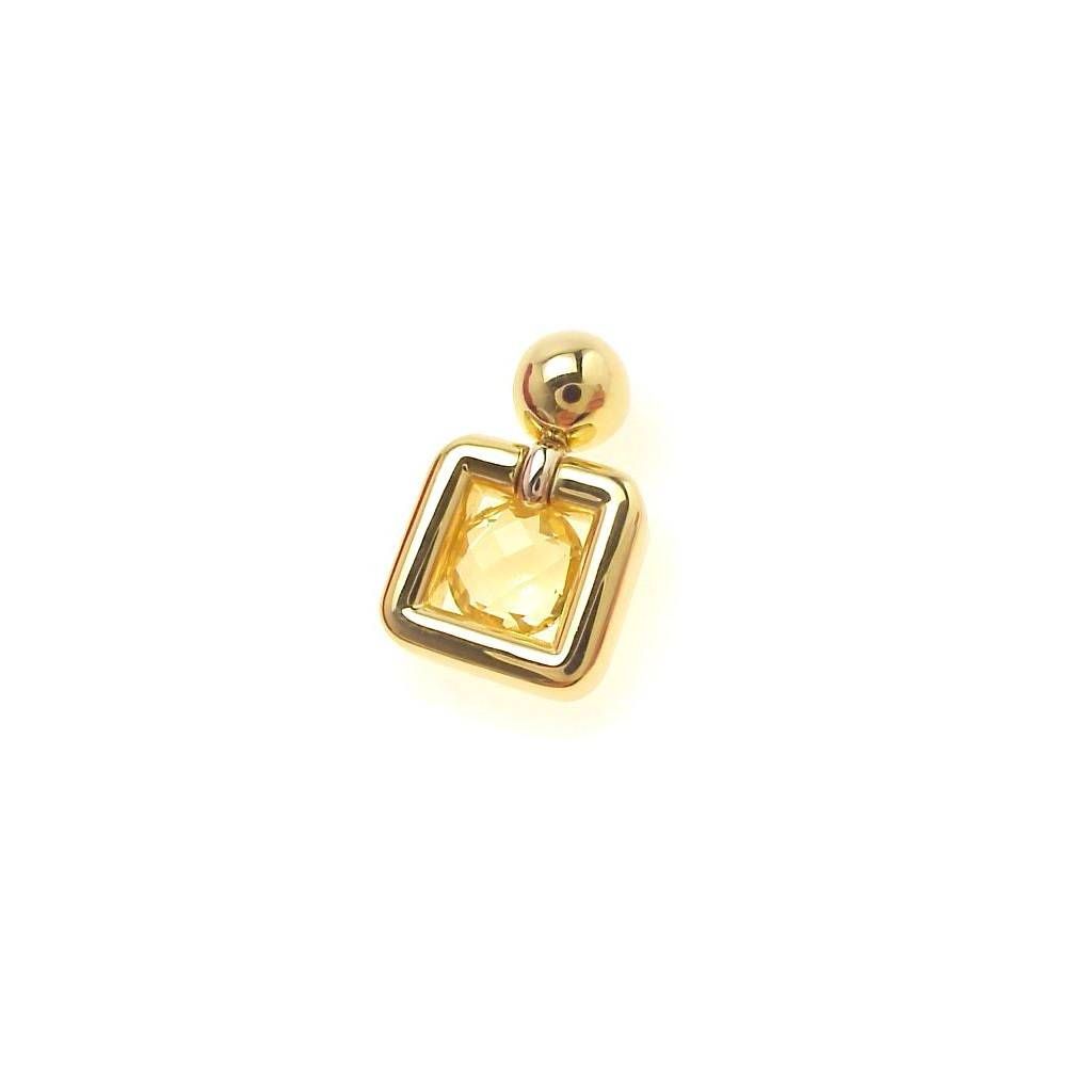 Yellow Gold Square pendant with Round Faceted Citrine Topaz