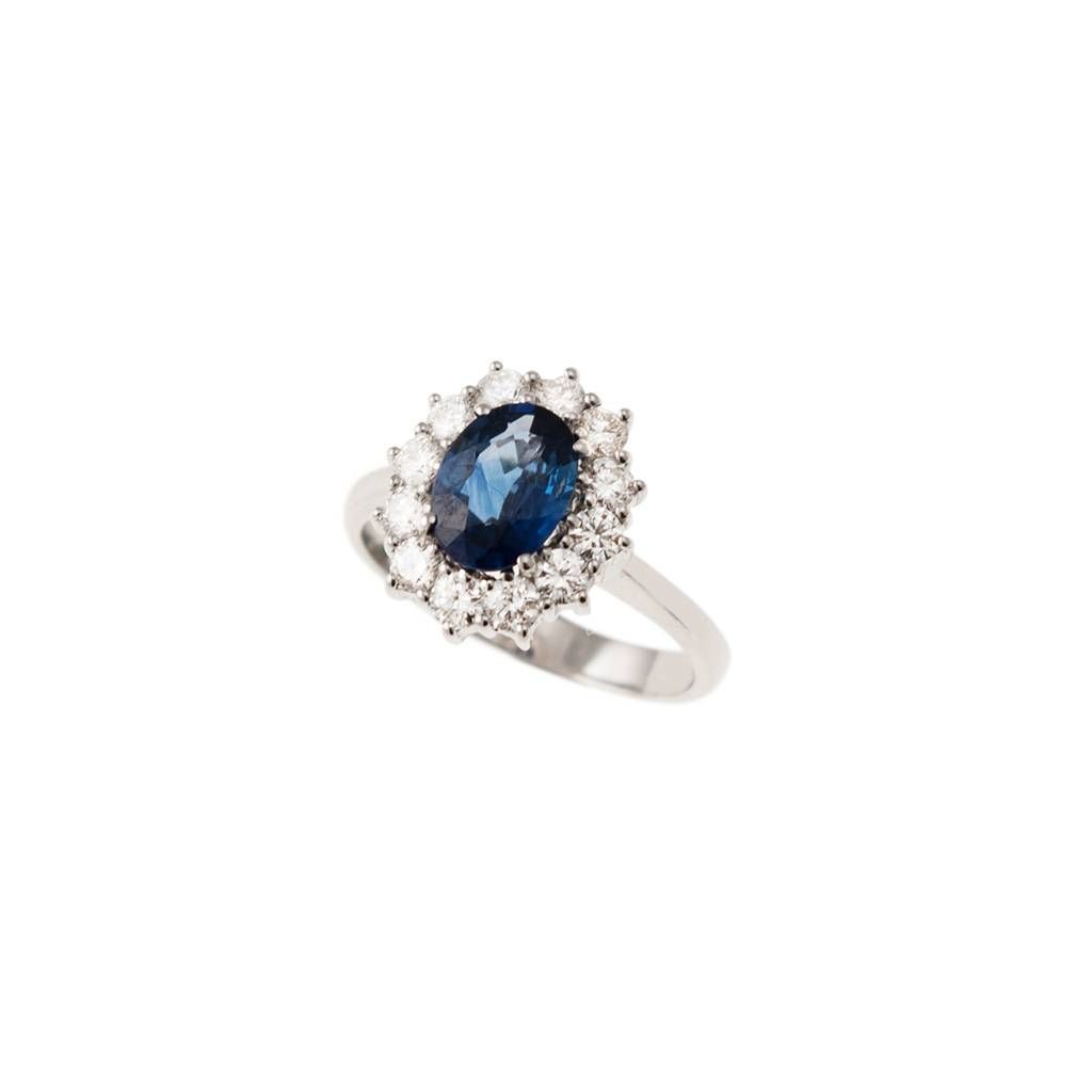 Anello Kate con Zaffiro Blu 6x8mm e 12 Diamanti