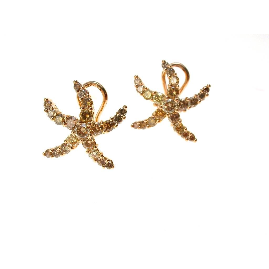 Orecchini Stelle Marine con Diamanti Gialli e Brown in Oro Rosa