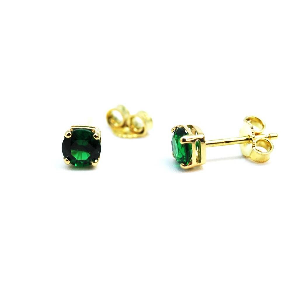 Green Zircon Light Point Earrings 5mm Yellow Gold