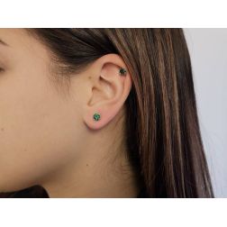 Photo of worn Green Zircon Light Point Earrings 5mm Yellow Gold