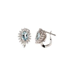 Orecchini Kate Sfalsati con Acquamarina 6x4mm e Diamanti