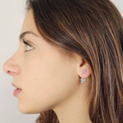 Orecchini Circle 3 Motivi con Acquamarina e Zaffiri Rosa foto indossata