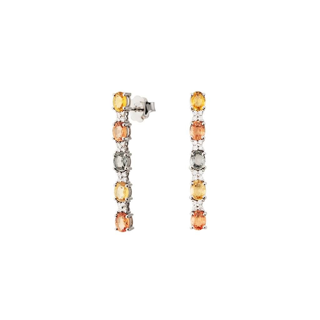 Orecchini Pendenti con Zaffiri Multicolore e Diamanti in Oro Bianco