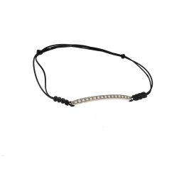 Bracciale Laccetto con Targa in Oro Bianco e 16 Diamanti