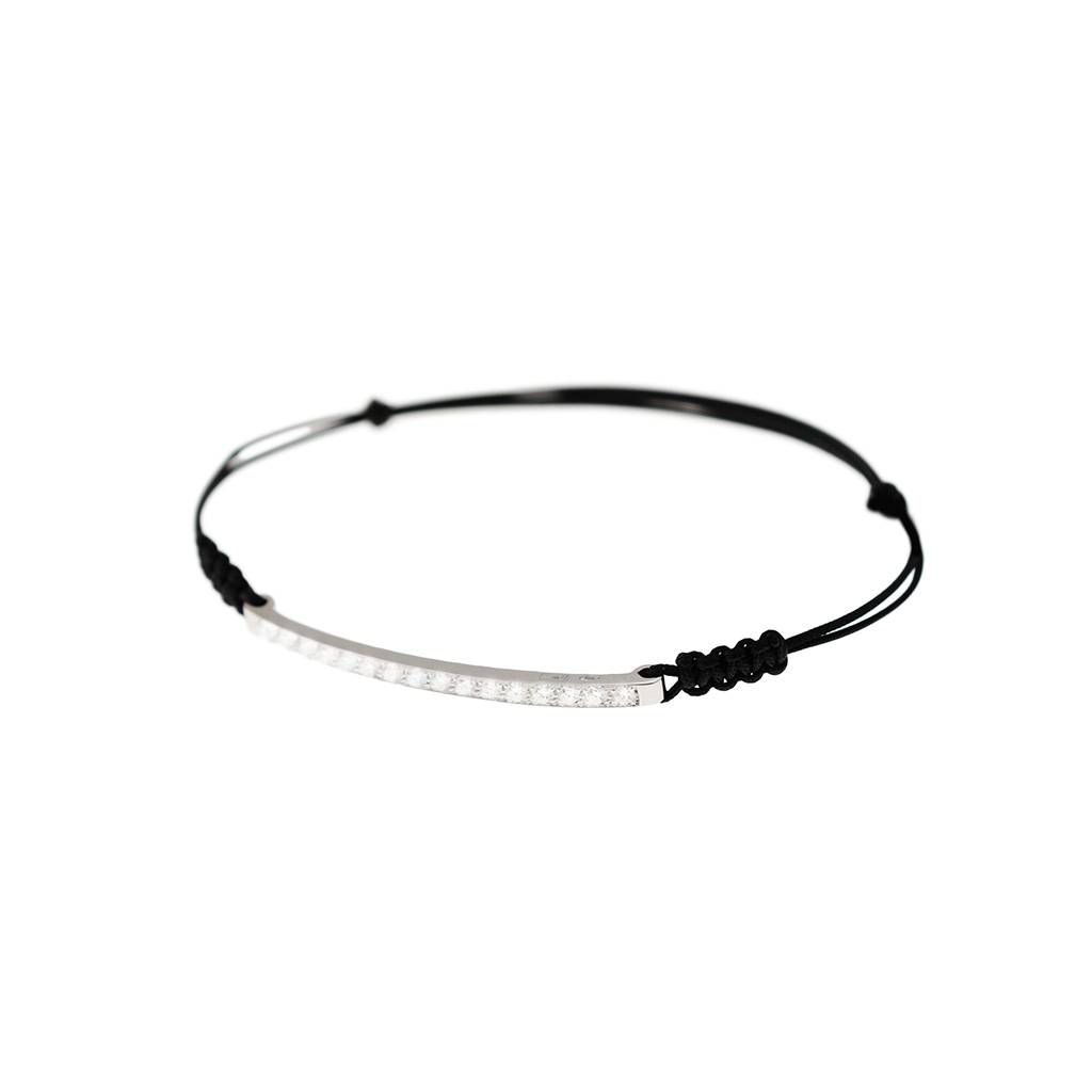 Bracciale Laccetto con Targa in Oro Bianco e 16 Diamanti