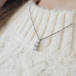 Photo of worn Scalar Trilogy Necklace in White Gold