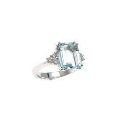 Anello Solitario con Acquamarina Quadrata 11x9mm e Diamanti