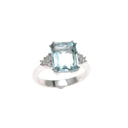 Anello Solitario con Acquamarina Quadrata 11x9mm e Diamanti
