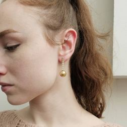 Foto Indossata Orecchini pendenti con Perla Gold e Diamanti Brown foto indossata