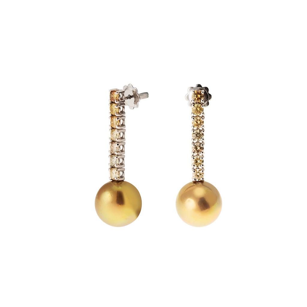 Orecchini pendenti con Perla Gold e Diamanti Brown
