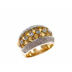 Anello Design a fasce con 14 Zaffiri Gialli e 58 Diamanti