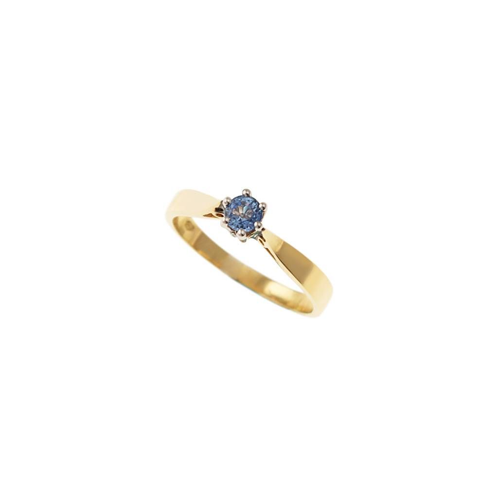 Anello Solitario con Zaffiro Blu da 0.362ct in Oro Giallo e Bianco