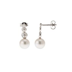 Orecchini Circle Perle e Diamanti a Scalare in Oro Bianco