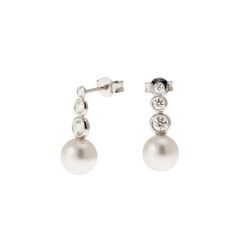 Orecchini Circle Perle e Diamanti a Scalare in Oro Bianco