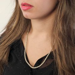 Collana Corda oro bianco con veneta  oro giallo 55cm x 3.80mm foto indossata