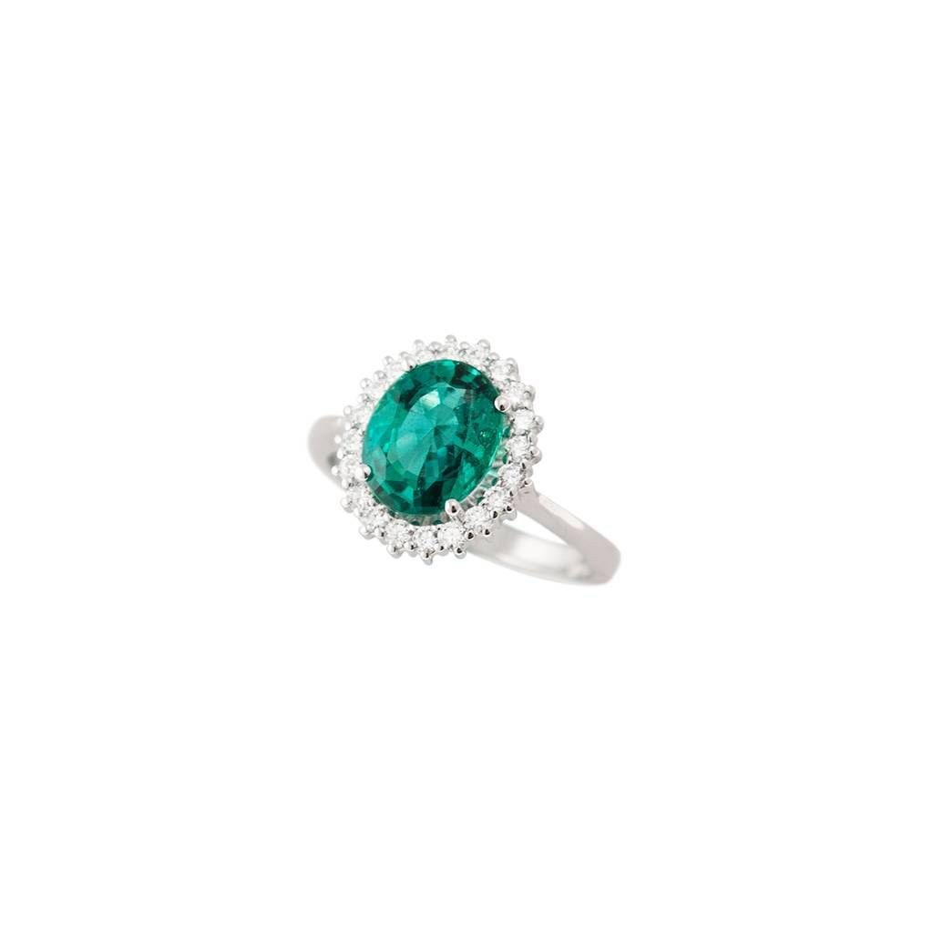 Anello Kate Smeraldo 9.7x7.8mm da 2.110ct e 20 Diamanti