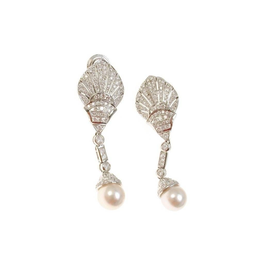 Orecchini Art Déco Pendenti 186 Diamante e Perle Akoya
