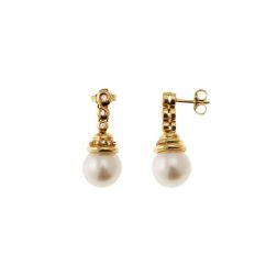 Orecchini a Goccia in Oro Giallo con Perle Akoya e Diamanti