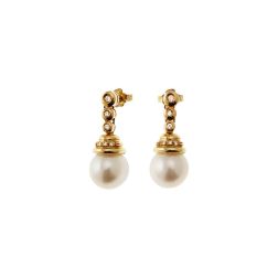 Orecchini a Goccia in Oro Giallo con Perle Akoya e Diamanti