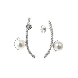 Orecchini Pendenti a Curva con Perle e 50 Diamanti