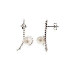 Orecchini Pendenti a Curva con Perle e 50 Diamanti