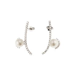 Orecchini Pendenti a Curva con Perle e 50 Diamanti