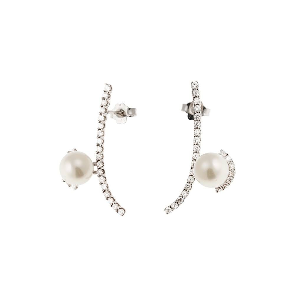 Orecchini Pendenti a Curva con Perle e 50 Diamanti