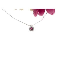 Light Point Ruby Necklace Surrounded by White Gold