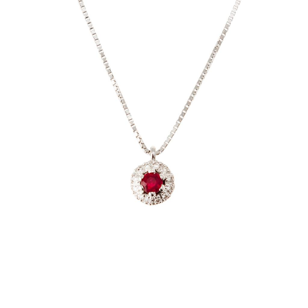 Light Point Ruby Necklace Surrounded by White Gold