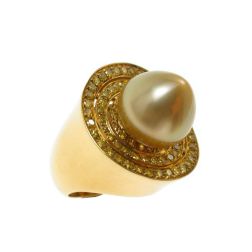 Anello con Perla Gold a goccia e Diamanti Gialli a giro