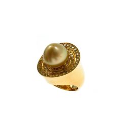 Anello con Perla Gold a goccia e Diamanti Gialli a giro