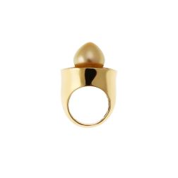 Ring with Gold pearl drop and Yellow Diamonds in a circle