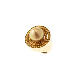 Ring with Gold pearl drop and Yellow Diamonds in a circle