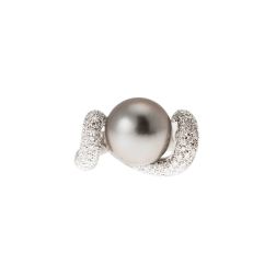 Anello Design Onda con Perla Tahiti e Pavé di Diamanti - Misura 12