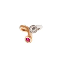 Anello Steli Diamanti e Rubino in Oro Rosa e Bianco
