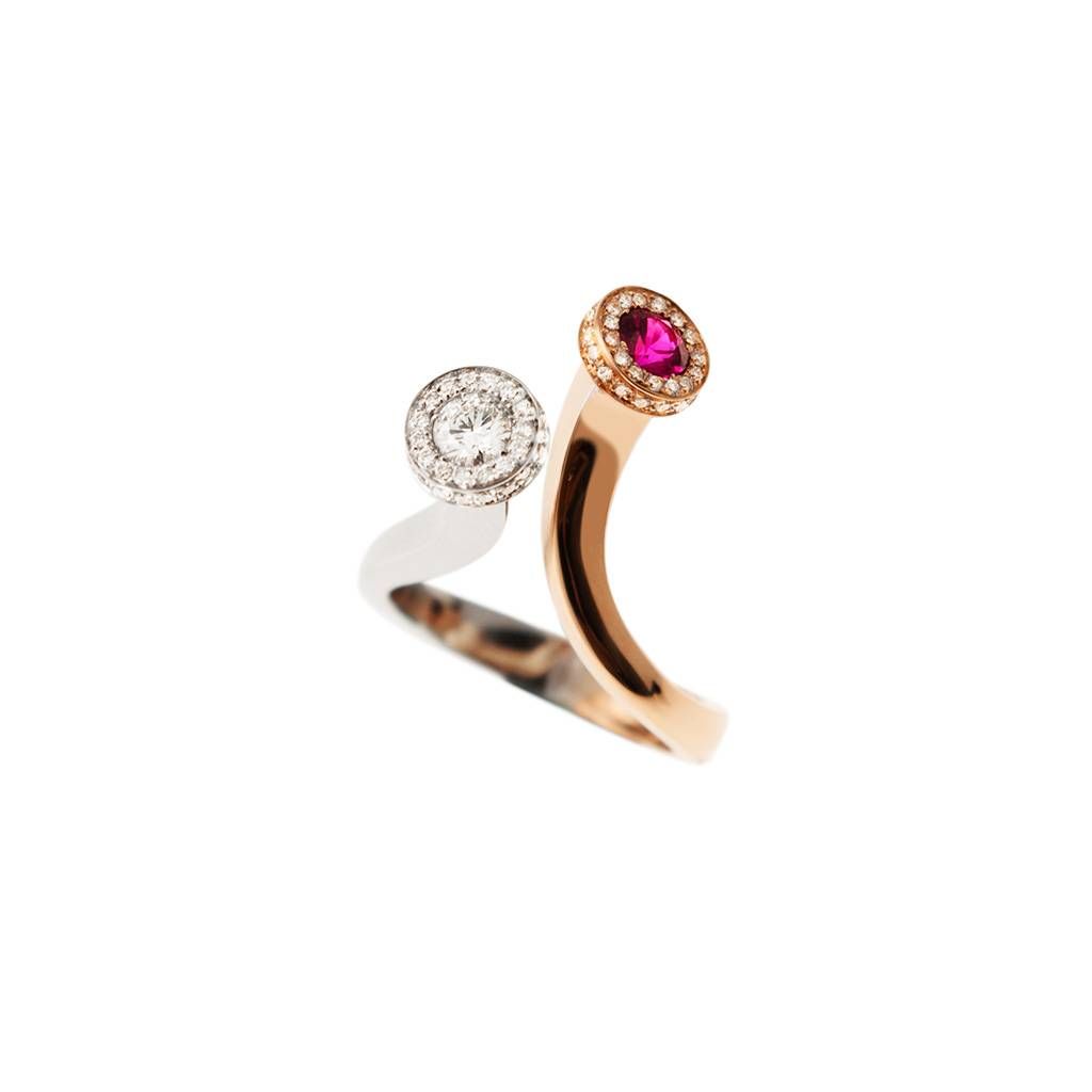 Diamond and Ruby Steli Ring in Rose and White Gold - Italian Size 15
