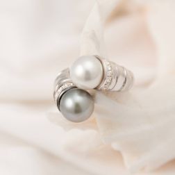Anello Contrariè perla Tahiti e Australiana con Diamanti