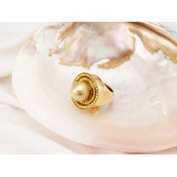 Anello con Perla Gold a goccia e Diamanti Gialli a giro