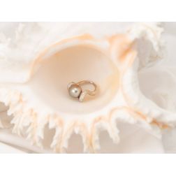 Anello Design Onda con Perla Tahiti e Pavé di Diamanti - Misura 12